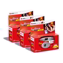 AGFA PHOTO 601020 - PACK 3 Appareils Photo Jetable LeBox Flash, 27 photos, Objectif Optique 31 mm - Gris et Rouge