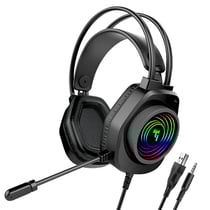 Swissten Casque Gaming Filaire Jack 3.5mm avec Micro et Lumières RGB Câble 2.1m Noir