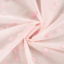 Tissu Tulle souple Alizée papillons Roses brodés sur fond Rose bébé