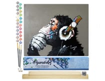 Peinture par Numéro Figured'Art - Singe casque audio - Kit de Loisir Créatif DIY Numéro d'Art Complet - 40x50cm toile roulée + châssis en bois à monter