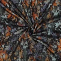 Tissu Viscose  Nina feuillage automnal Rouille sur fond Noir