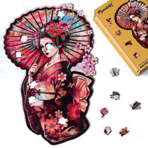 Puzzle en Bois Adulte et Enfant Figured'Art 200 pièces - Geisha et Ombrelle - Design Original 26x39,5 cm Forme Unique avec Coffret en bois Premium, Parfait pour Offrir en Cadeau
