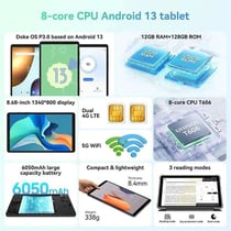 Blackview Tab 60 - tablette android 13, écran 8.68 pouces (22 cm), WiFi / Bluetooth 5 + RAM 6 Go + stockage 128 Go + caméra principale 8 mpx + T606 + batterie 6050 mAh - gris