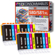 580 581XL - Pack 20 cartouches Canon 580/581 XL compatibles TS8150 TR7500 - 123CONSOMMABLES