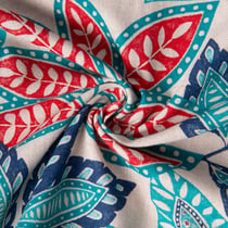 Tissu Toile Polycoton Sureau fleuris bleu sur fond Naturel