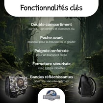 Cartable scolaire 38 cm - Jurassic World - Vert et gris - 2 compartiments