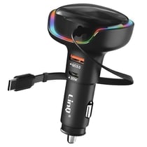 LinQ Chargeur Voiture USB-C 20W et USB QC 3.0 avec Anneau LED et Câble Type-C 30W Noir