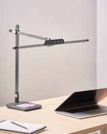 Lampe de Bureau LED Grise avec Bras Réglable Professionnelle Variateur CCT Mode Température de Couleur