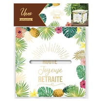 Urne - Motif tropical - Carré - Joyeuse retraite - Cagnotte - Carton - 20x20x20cm - Tropical party
