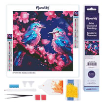 Mini Diamond Painting Broderie Diamant Figured’Art 25x25cm toile entière roulée avec diamants ronds - Mésanges Bleues scintillantes