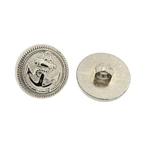 20 BOUTONS Tige Aspect Métal ARGENTE ANCRE Marine 15 mm acrylique 1 trou - creation couture diy