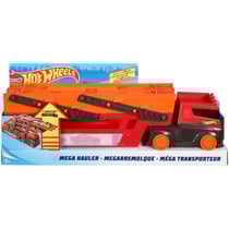 Hot wheels méga camion transporteur 45 cm avec 6 panneaux de stationnement - mattel - gwt37