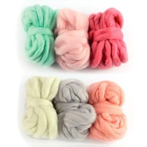 6 pelotes de laine 5 m - blanc cassé, gris pâle, corail, rose indien, rose dragée, menthe