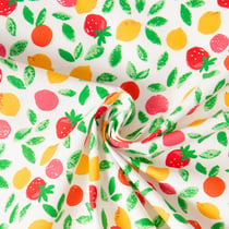 Tissu Coton enduit Navel Fraises, Citrons, Oranges sur fond Blanc