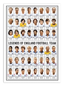 Affiche 50 x 70 cm -  Legends of England Football team - Olivier Bourdereau