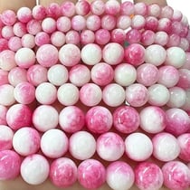 Fil de 60 perles ronde en pierre en pierre naturelle CALCEDOINE ROSE BLANC 6 mm