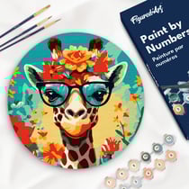 Peinture par Numéro sur disque en bois Figured'Art - Girafe fantaisie et fleurs - Kit de Loisir Créatif DIY Numéro d'Art Complet - 30cm de diamètre