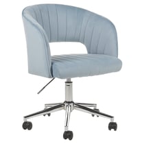 Chaise de Bureau Pivotante Bleu Clair en Velours à Hauteur Réglable Dossier Coutures Matelassé et Pivotage Complet