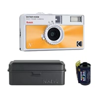 KODAK Ektar H35N Appareil Photo Argentique 35mm Demi-Format + 10 Films Couleur GT24 24 Poses ISO 100/400 + Boîtier Film Acier 120/135 Noir – Objectif 22mm F/8, Flash Intégré