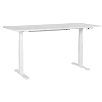 Bureau Électrique Réglable Plateau et Structure Acier Blanc 180 x 80 cm Hauteur Ajustable Assis Debout Pieds Carrés Design Moderne