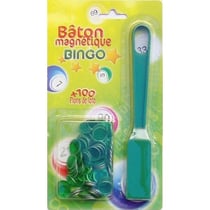 Baton magnétique bingo vert + 100 pions de loto - ramasse pions - lotoquine
