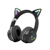 Casque Audio LED Oreilles De Chat Bluetooth Pliable Avec Microphone Vert Noir YONIS