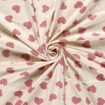 Tissu Jersey Coton imprimé Cœur tendre sur fond Rose pastel