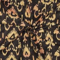 Tissu Batik de Coton motif ethnique Beige doré sur fond Noir profond