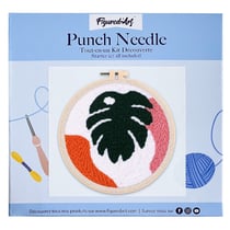 Figured'Art Punch Needle Kit Complet pour Adultes et Enfants - Grande Feuille verte - Parfait pour Débutant. Set prêt à broder taille 20x20cm avec cadre circulaire