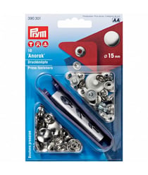 Boite de 10 boutons pression anorak Argent avec outil 15 mm - Prym Argent Gris