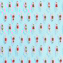 Tissu Coton Imprimé Arty Nageuses sur fond Bleu - Au mètre