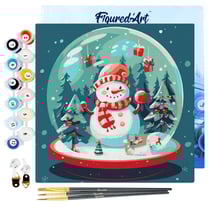 Mini Peinture par Numéro Figured'Art 20x20cm avec cadre Bonhomme de Neige dans sa Boule - Petit Format