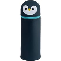 Trousse - Scolaire - Ronde - Pingouin - Silicone souple - Fermeture éclair - 18cm