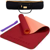 Tapis Yoga BORDEAUX CORAIL TPE dim. 183x61x0,6 cm + Sangle de transport et d’étirements + Sac Coton