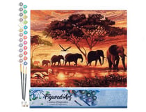 Peinture par Numéro Figured'Art - Eléphants au Coucher du soleil - Kit de Loisir Créatif DIY Numéro d'Art Complet - 40x50cm sans châssis en bois