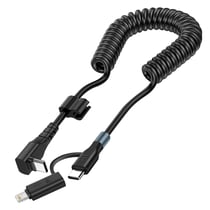 Câble spiralé USB-C vers USB-C et iPhone Lightning, Design coudé Noir 1,5m