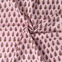 Tissu Voile de Coton Taj Mahal fleurs Terracota sur fond Rose blush - Au mètre