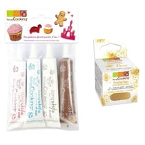 4 stylos de glaçage blanc, rose, bleu, chocolat + paillettes dorées