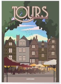 Affiche ville Tours : Place Plumereau | A3 : 29,7x42cm