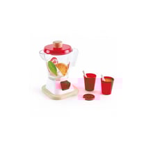 Blender pour smoothie avec fruits en bois et feutrine et deux verres
