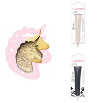 Kit pour biscuit en relief Licorne + 2 Stylos au chocolat blanc et noir