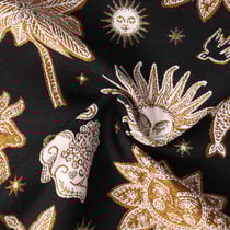 Tissu Jacquard Pygmalion motif mystique Doré sur fond Noir