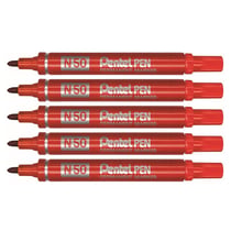 Lot de 5 marqueurs permanents - PENTEL N50 - Pointe ogive 2 mm - Rouge