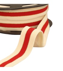 Elastique bicolore lisières or et argent 32mm écru/rouge/or au mètre