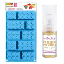 Moule en silicone briques + Poudre alimentaire irisée dorée