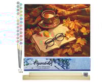 Peinture par Numéro Figured'Art - Thé et livre en Automne - Kit de Loisir Créatif DIY Numéro d'Art Complet - 40x50cm toile roulée + châssis en bois à monter