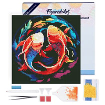 Mini Diamond Painting Broderie Diamant Figured’Art 25x25cm toile tendue sur châssis en bois - diamants ronds - Carpes Koï Colorées