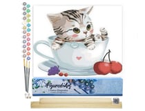 Peinture par Numéro Figured'Art - Chat et Cerises - Kit de Loisir Créatif DIY Numéro d'Art Complet - 40x50cm toile roulée + châssis en bois à monter