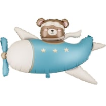 Ballon Aluminium Hélium Géant Avion Bleu avec Ourson   94 cm