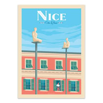 Affiche 30x40 cm - Nice Statues Jaume conversation - Olahoop Travel Posters